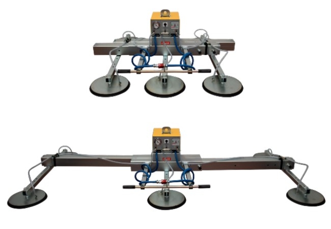 Vacuum lifter for metal sheets with battery operating system with telescopic frame mod. FTS6 B