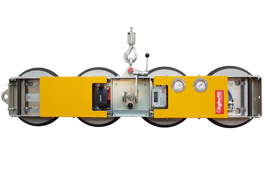 Vacuum lifter for glass application with 4 pads in a row