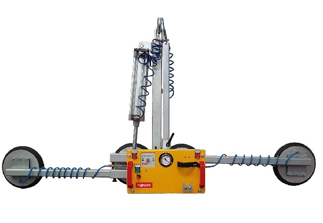 four pads telescopic vacuum lifter for glass panels, compressed air powered, pneumatic rotation VA2+2T-RP 400kg 